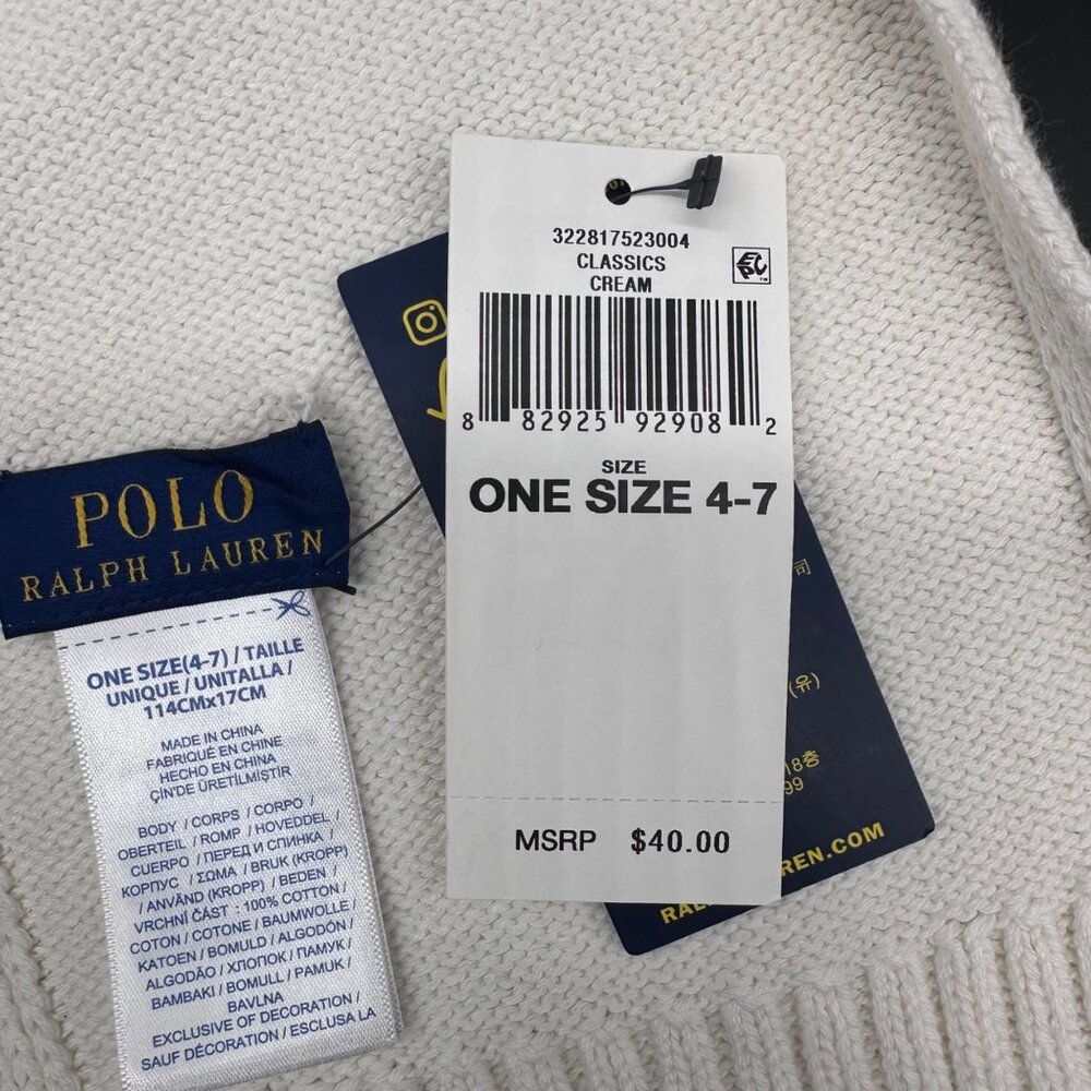 Polo Ralph Lauren Kids Cream Knit Scarf Bear Embroidery Pink Trim One Size 4-7 - Picture 5 of 8
